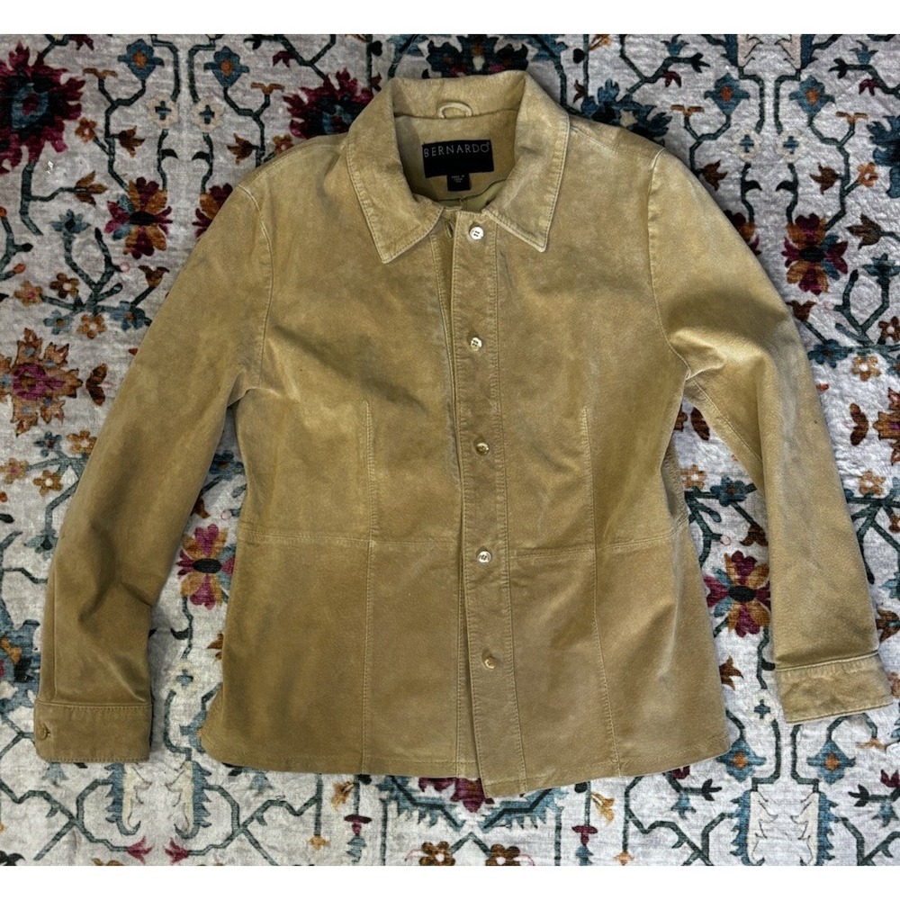Bernardo Womens Brown Suede Leather Jacket Medium Button-up Long Sleeved